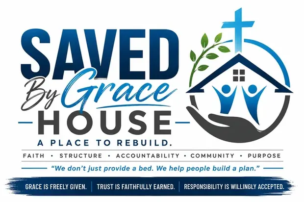 Saved By Grace House logo — faith, structure, accountability, community, purpose